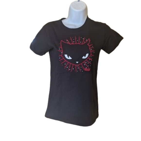 EMILY THE STRANGE 2010 Black Red V-Neck T-Shirt-Size Small NWOT NEW - Picture 2 of 4